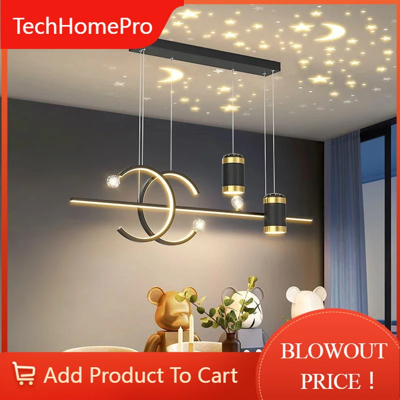 TechHPModern Dining Room Pendant Light LED Smart Remote Control Dining Table Hanging Lamp Luxury Lustre Home Indoor Decor Chande