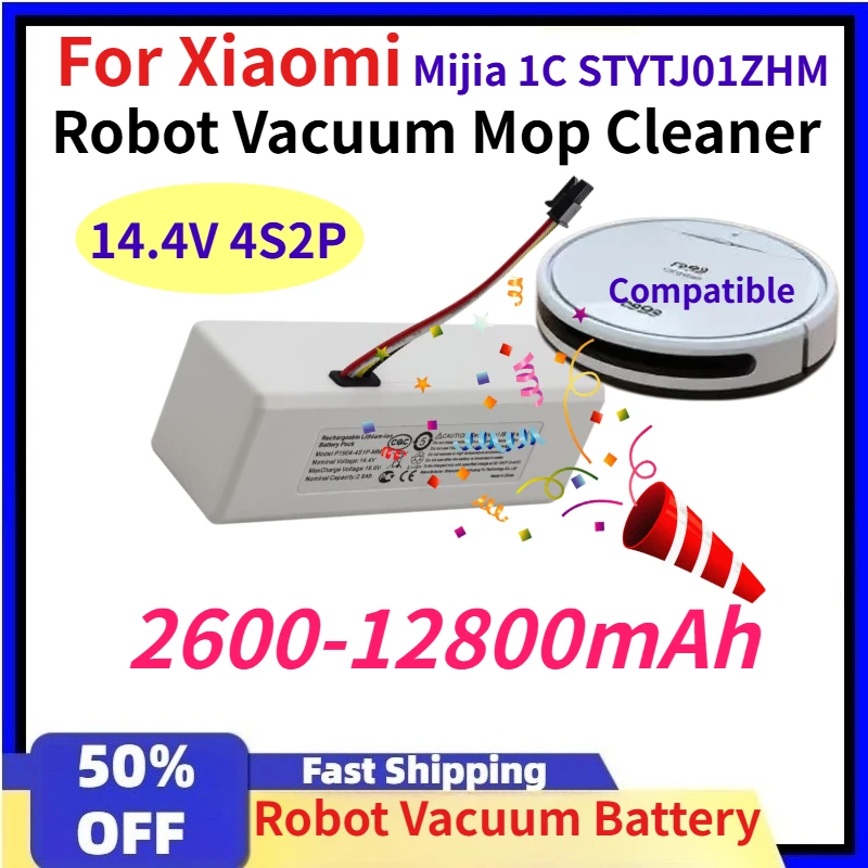 14.4V 4S2P 2600-12800mAh Li-Ion Robot Vacuum Battery for Xiaomi Mijia 1C STYTJ01ZHM Robot Vacuum Mop Cleaner Accessories Battery