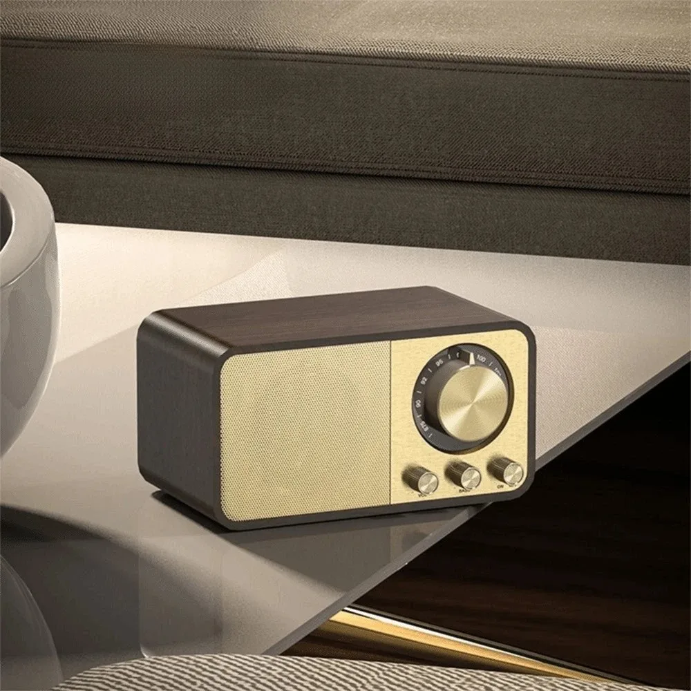 Retro Bluetooth Speaker Super Bass Wooden FM Radio with Bluetooth Rotary Tuning Dial Rechargeable Vintage Radio Nostalgic