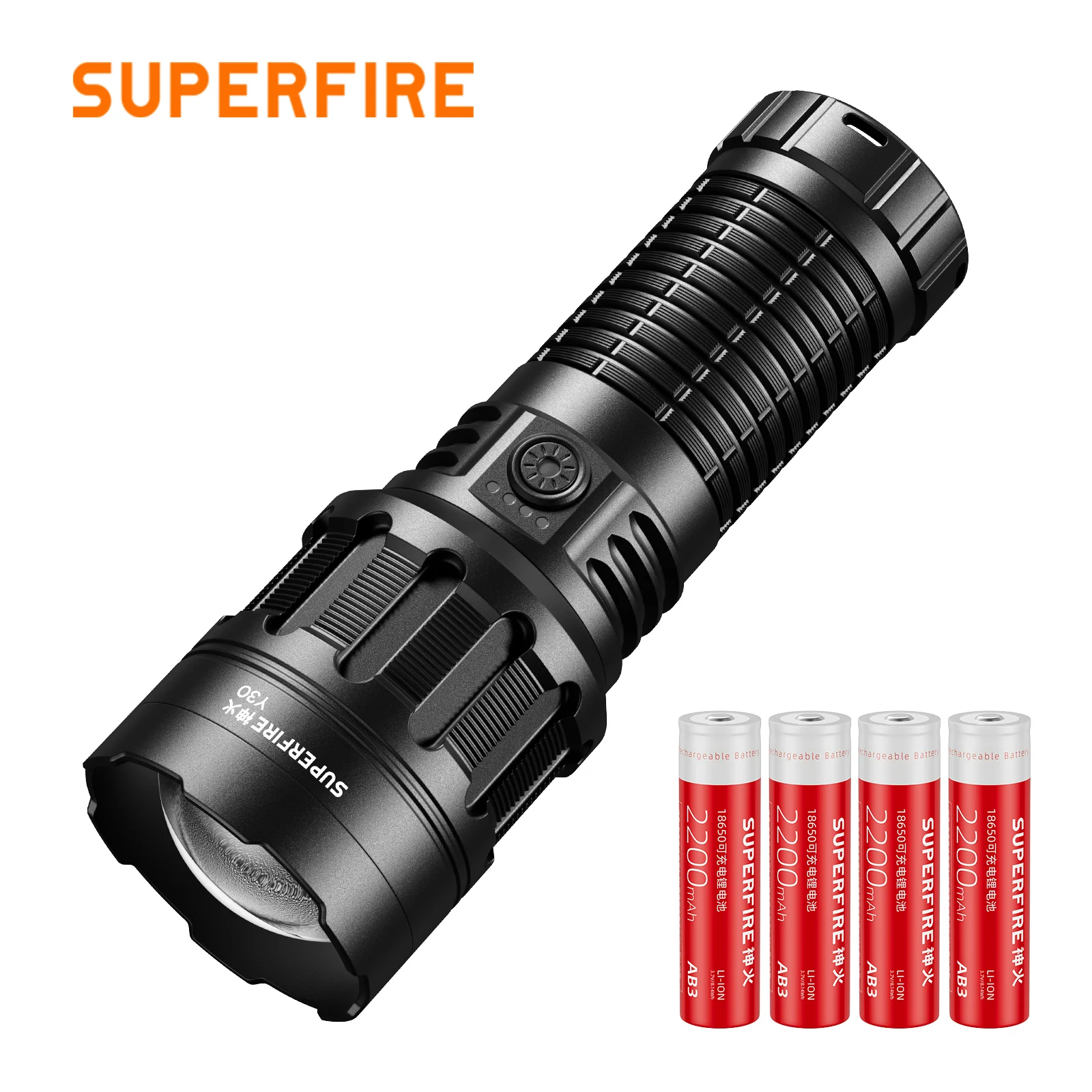 SUPERFIRE Y30 Super Bright Flashlight High Power Rechargeable Torch 8000mAh Zoomable 900m Range Camping Large Tactical Light