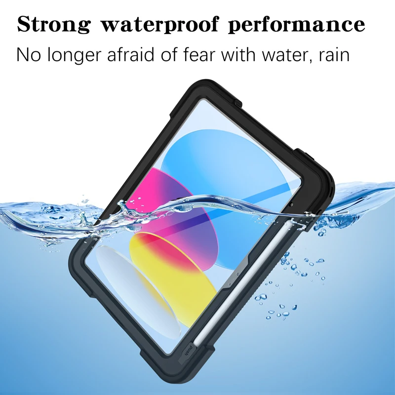 For iPad (A16) Case 11th/10th Generation 11Inch/10.9 Inch 2025/2022 Waterproof 360° Rotating Stand/Hand Strap Protective Cover