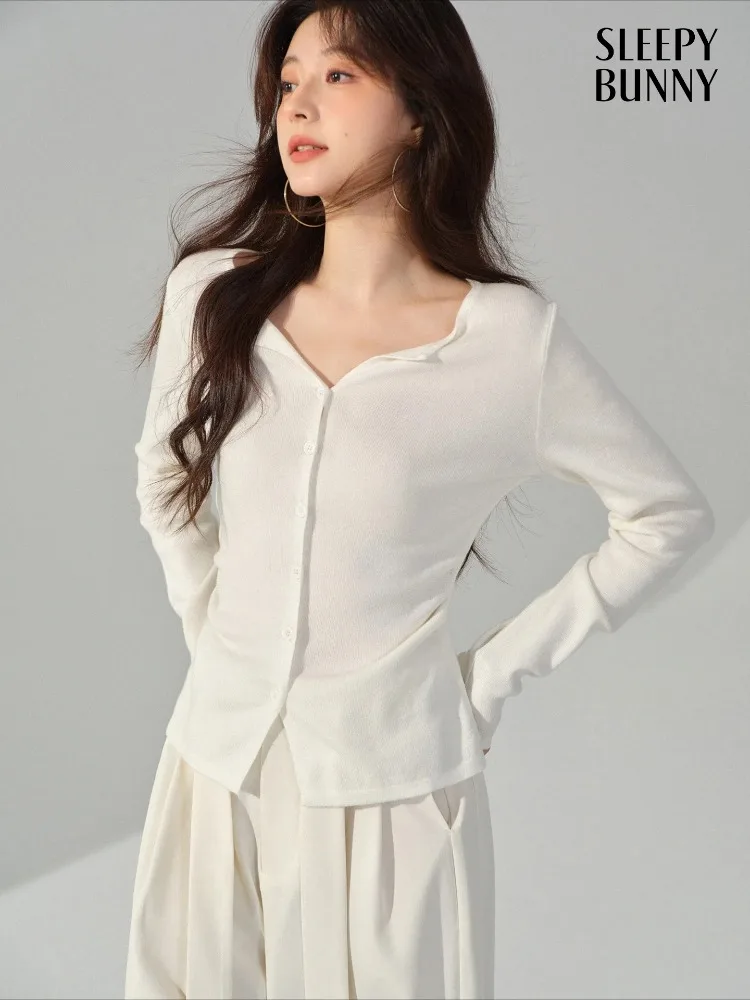 Chic V-Neck Knit Button Cardigan Women Slim Fit Long Sleeve Top Soft Stretchy Sweater for Elegant Winter Layering and Daily Wear