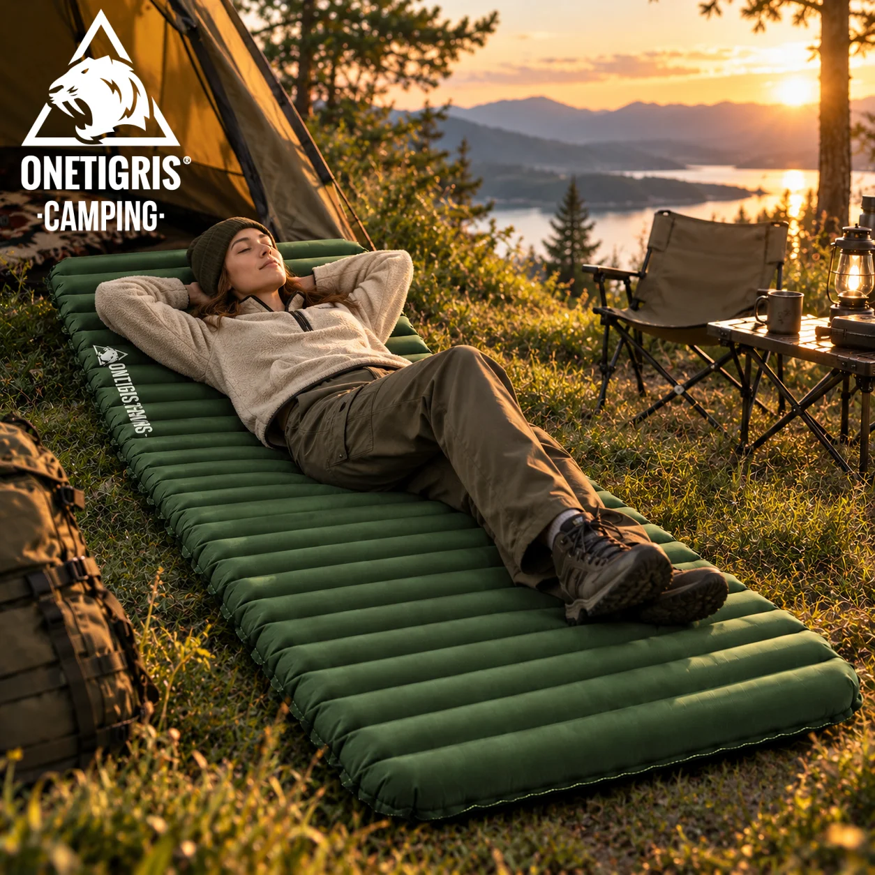 OneTigris Sleeping Pads Inflatable Mattress for Backpacking Trekking Car Trips 3-season Air Mats Camping Beds with Patch-up Kit