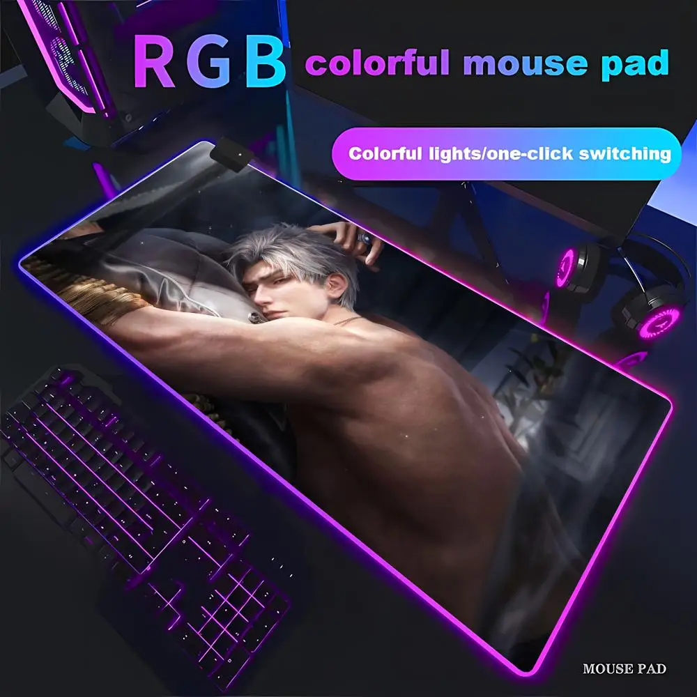 HYBXAXC Love and Deepspace Sylus Mouse Pad Animation Games Beautiful RGB Gamer Large LED Light XXL Computer pad Non-slip Decor