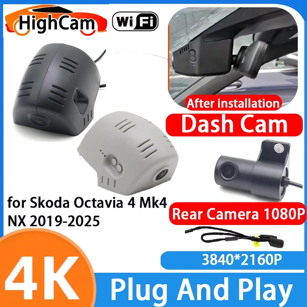 HighCam for Skoda Octavia 4 Mk4 NX 2019-2025 4K Wifi 2160P G-Sensor IMX335 OEM Car DVR Video Recorder Dash Cam Front Rear Camera