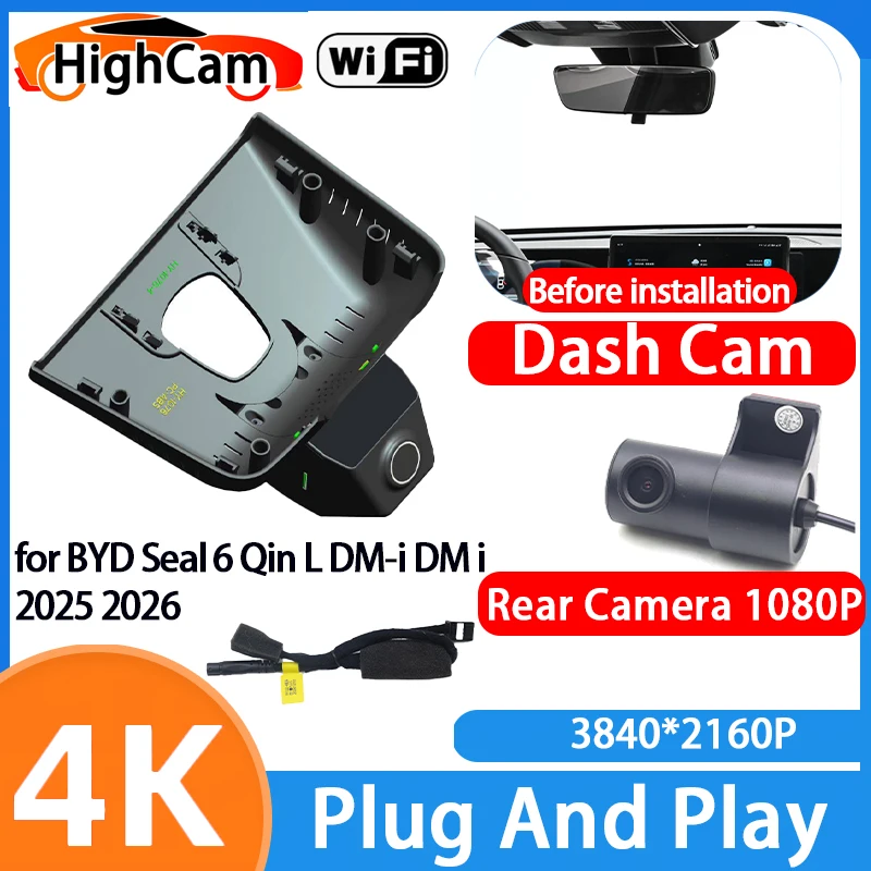 HighCam for BYD Seal 6 Qin L DM-i DM i 2025 2026 4K Wifi OEM 256GB 2160P Car DVR Video Recorder Dash Cam Front Rear Camera