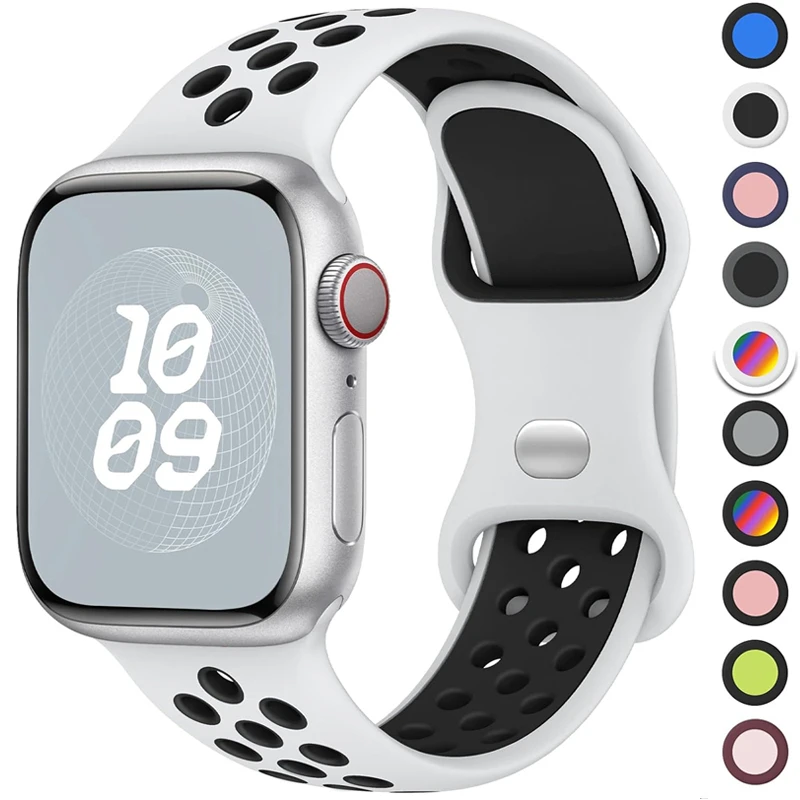 Sport Strap For Apple Watch Bands 44mm 45mm 49mm 40mm 41mm 42mm 38 46mm Silicone Bracelet IWatch Series Ultra 10 9 8 SE 7 3 Band