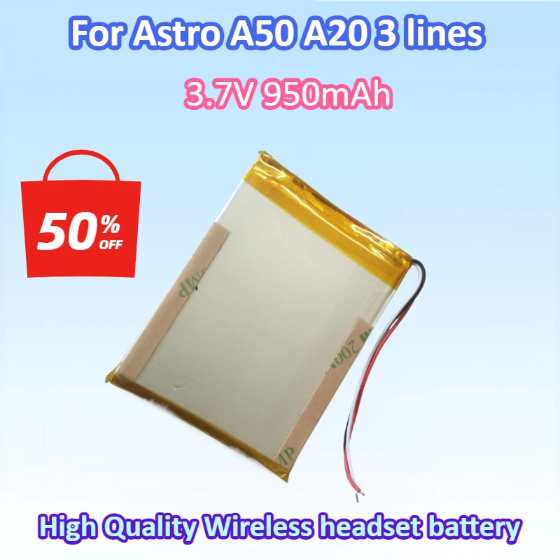 Newest 603443 3.7V 950mAh Lithium-ion Rechargeable Battery for Astro A50 A20 3 Lines High Quality Bluetooth Headset Battery Pack