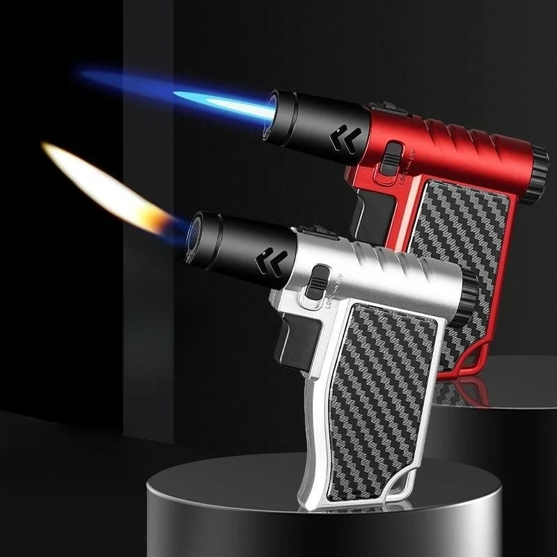 Metal High-temperature Dual Flame Switch Spray Gun Cigar Lighter Windproof Handheld High-temperature Inflatable Lighter