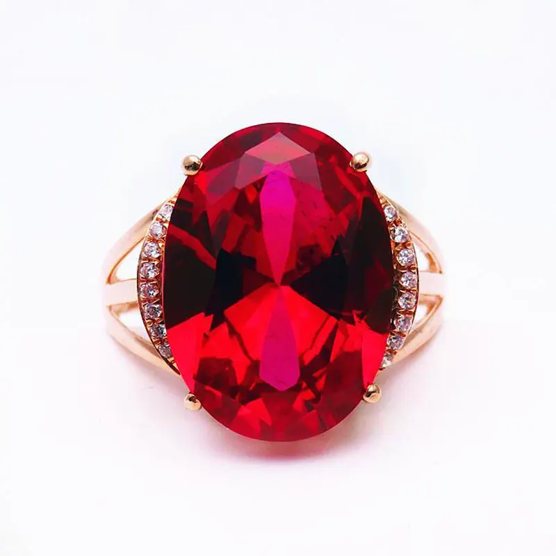 585 Purple Gold Plated 14K Rose Gold Inlaid Oval Ruby Rings For Women Luxury Fine Classic Jewelry Engagement Accessories