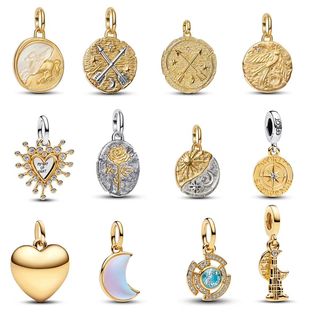 Boutique New Arrivals 925 Sterling Silver Gold-plated Moon Rose Fossil Dangle Charm Fit Original Bracelet Women's Exquisite Gift
