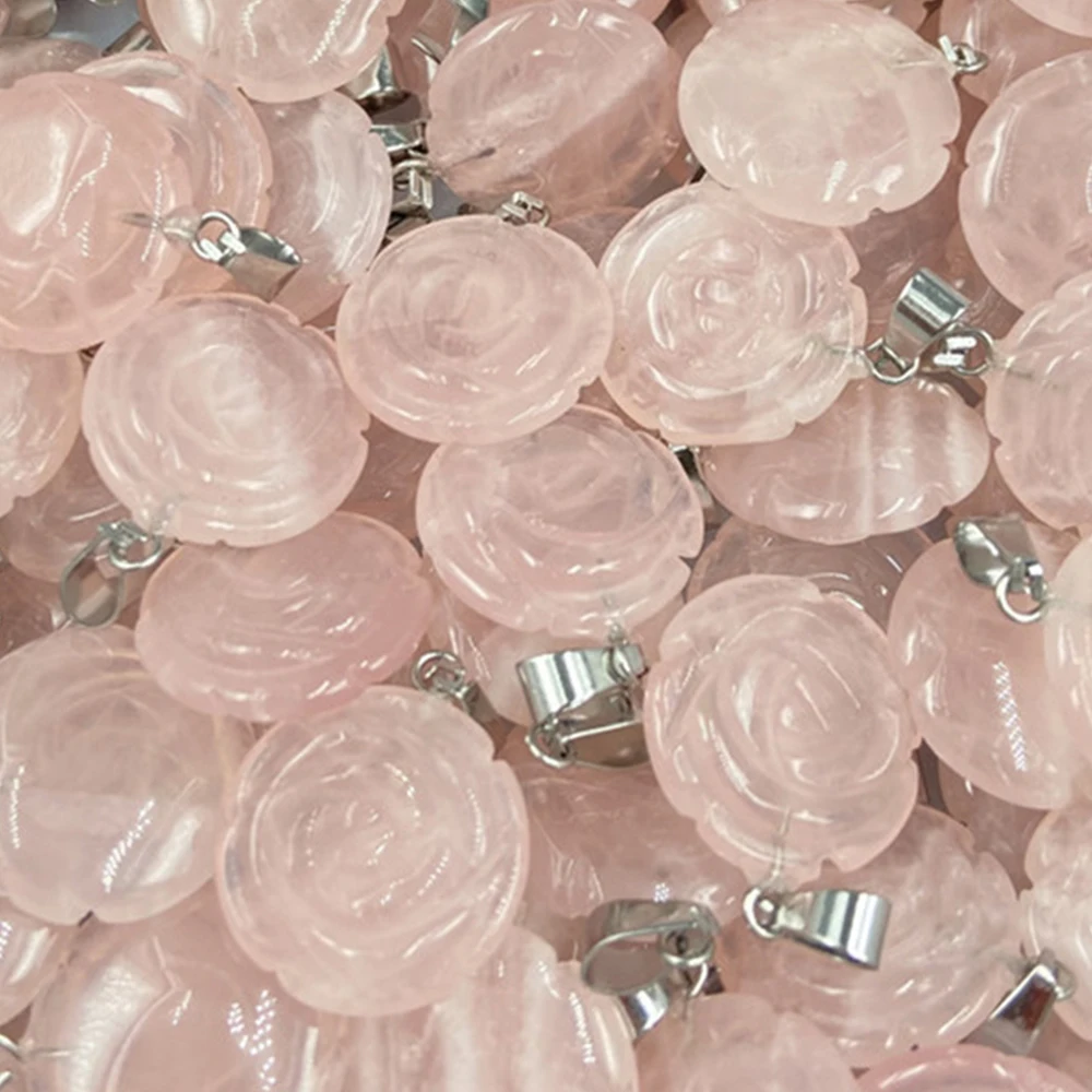 Natural Pink Crystal Quartz Rose Flower Shape Reiki Healing Crystals Energy Gemstone Valentine's Day Present Hanging Decoration