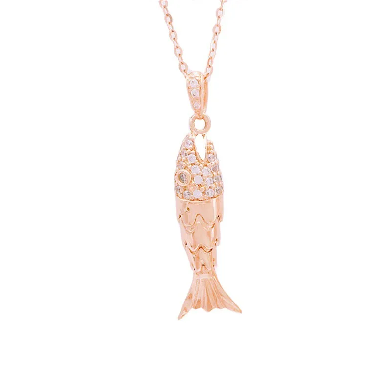 585 Purple Gold Creative Shiny fish-shaped Necklace Classic Plated 14K Rose Gold Pendant clavicle chain New In Jewelry