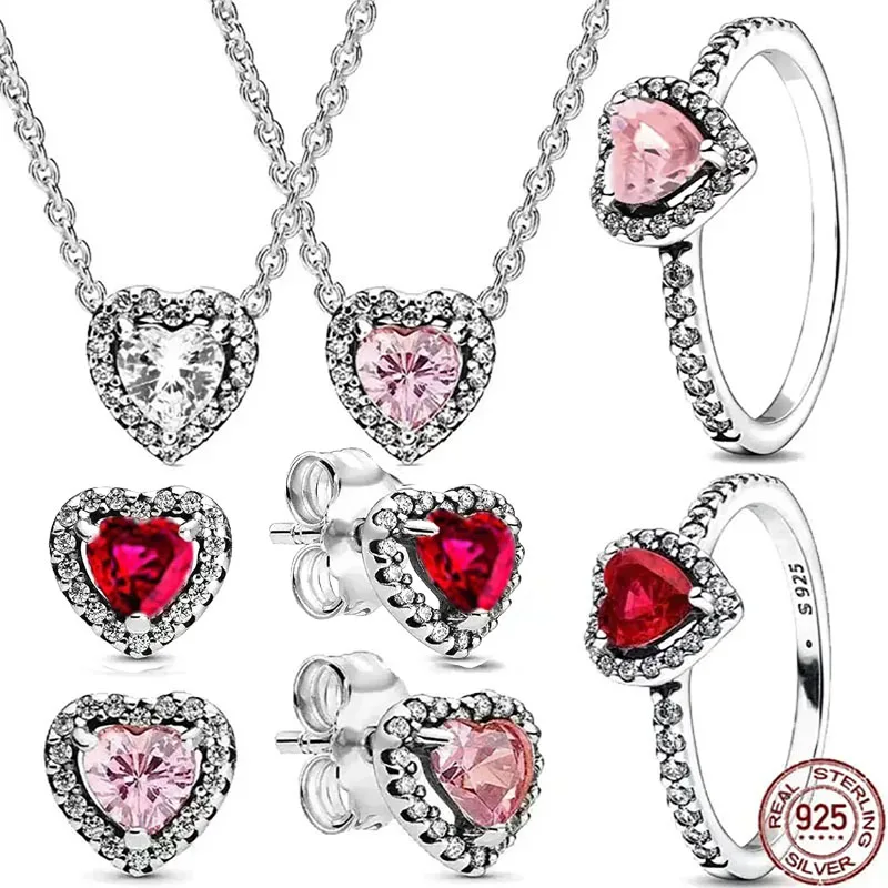 925 sterling silver women's set crystal ring necklace earrings luxurious charm sparkling jewelry exquisite holiday gift