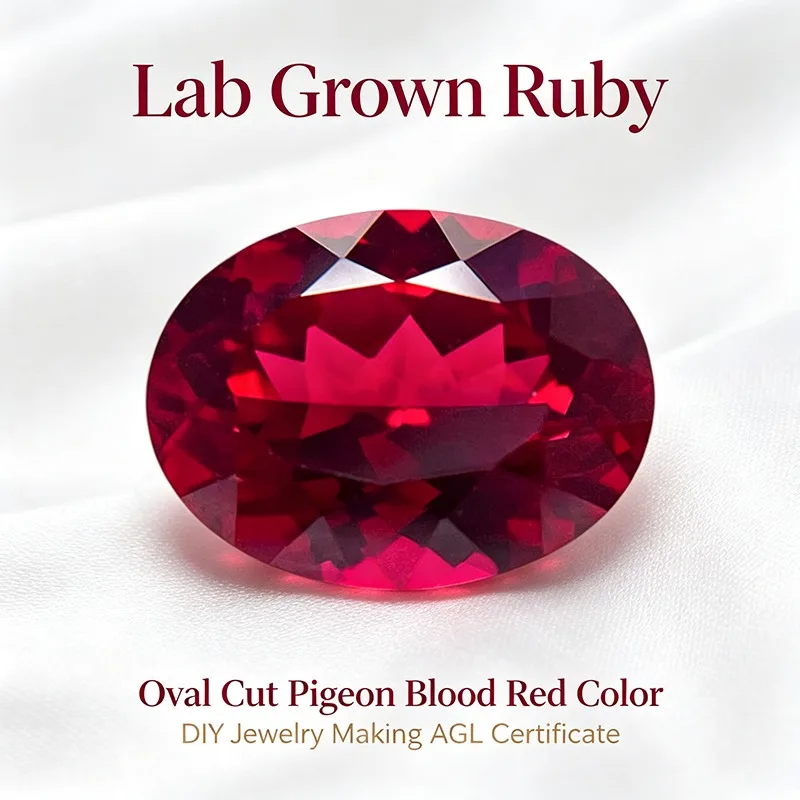 Lab Grown Ruby Oval Cut Pigeon Blood Red Color DIY Charms Jewelry Making Ring Necklace Earrings Main Materials Certificate