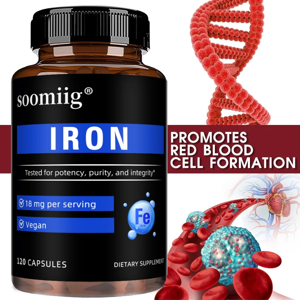 18mg Iron Capsules, Fast Absorption Non-Constipating, Supports Red Blood Cell, Relieve Fatigue, Boost Energy & Immunity
