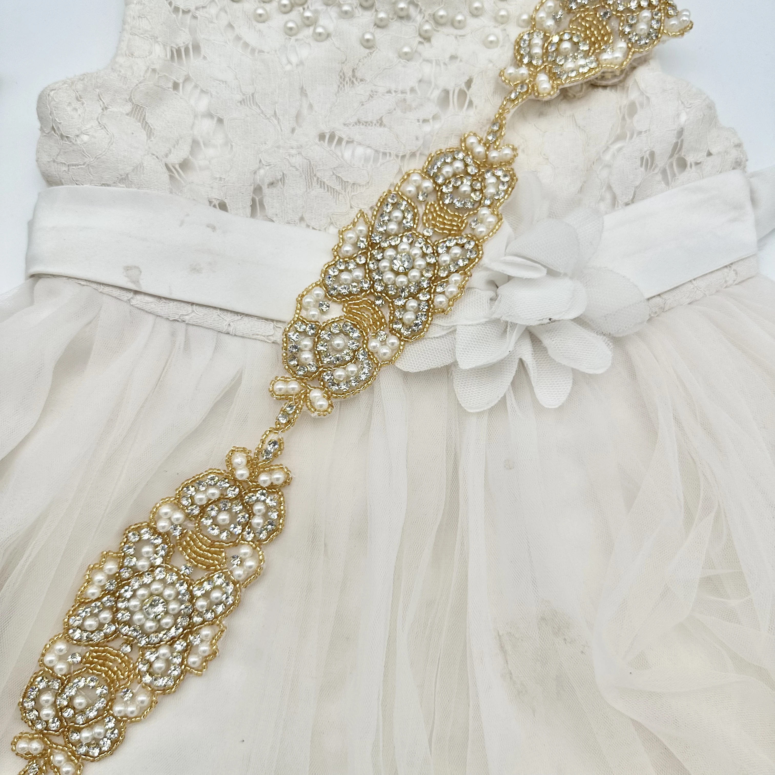 Hand-Sewn Rose Gold Colored Glass Rhinestone Artificial Crystal DIY Accessories for Ladies' Wedding Dresses Sashes Bead