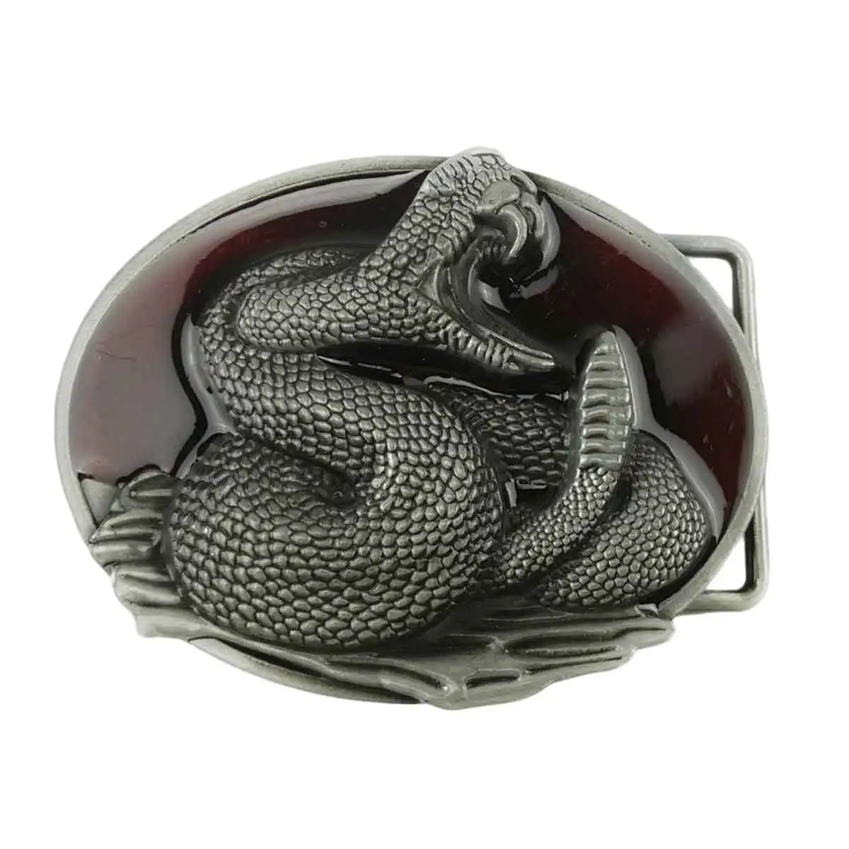 Blood-mouth Python Snake Belt Buckle - Retro Western Cowboy Style Embossed Red Belt Buckle for Men