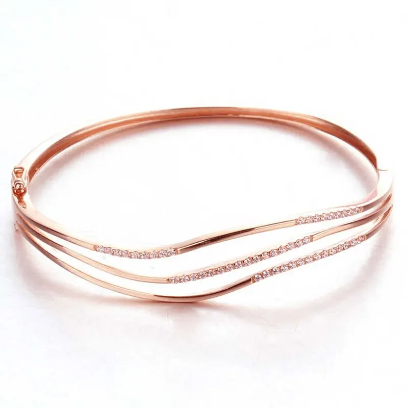 585 purple gold plated 14K rose gold inlaid crystal wavy bracelet for women exquisite hollow bangles banquet wedding jewelry