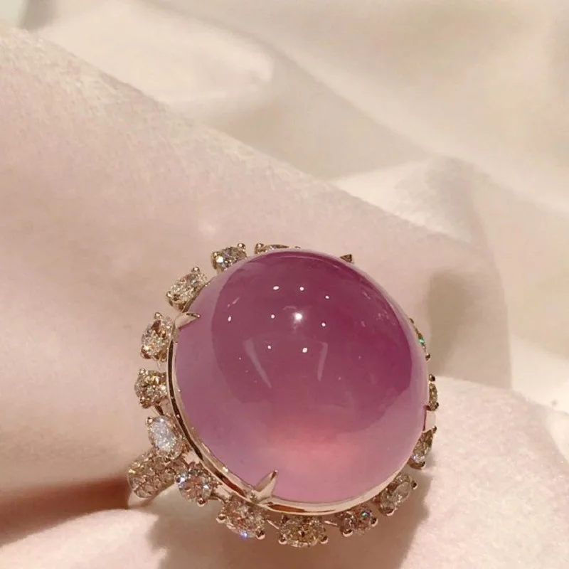 Natural Ice Seed Jade Chalcedony Violet Colour Large Jewelry Sets Romantic and Creative Sweet Wedding Engagement Necklace Ring