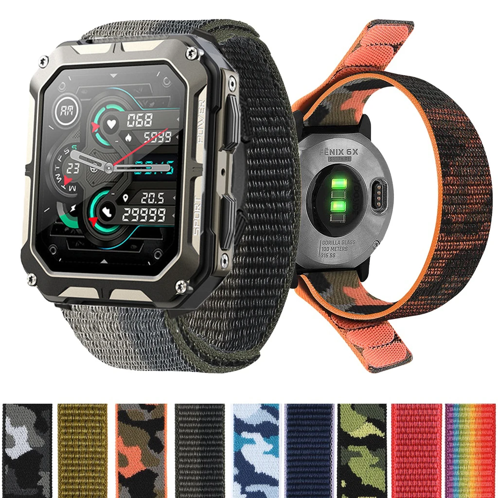 Strap for C20 Pro Smart Watch Nylon Loop Strap 20mm 22mm Qucik Fit Band Adjustable Bracelet Correa Accessories