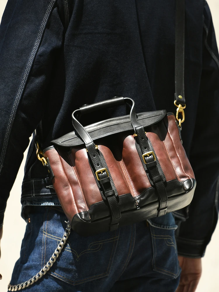 Vintage high quality first layer cowhide men's handbags outdoor travel work handmade genuine leather shoulder messenger bag