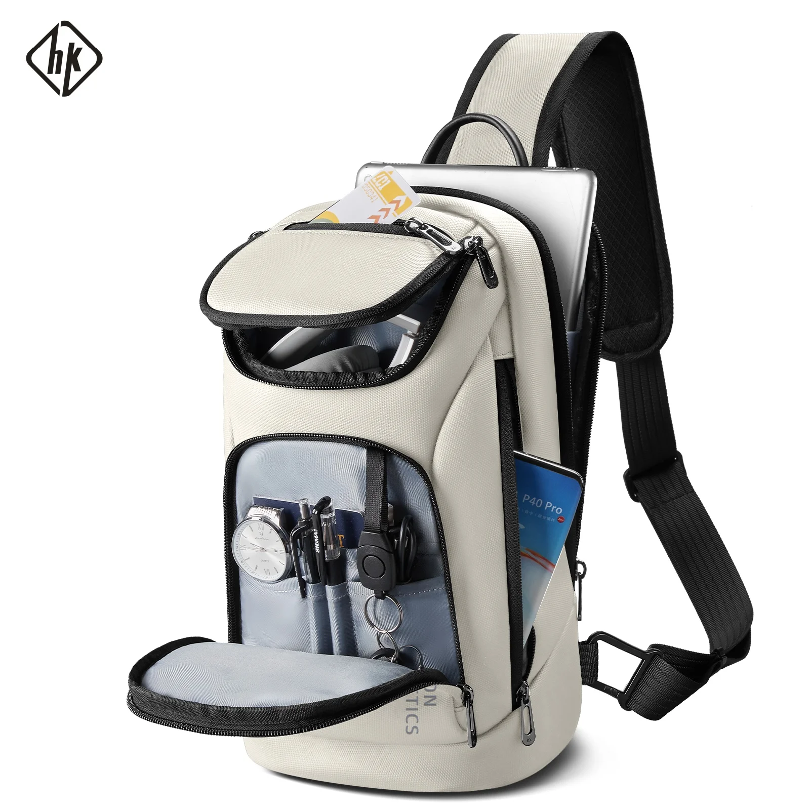 HcanKcan Casual Hiking Shoulder Bag For Man Water Resistant Work Sling Chest Bag Portable Travel Pack Male Crossbody Cycling Bag