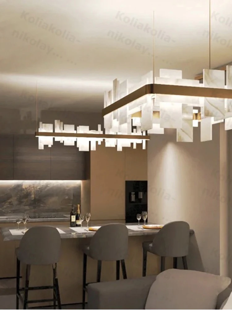 Marble Fun Geometric Dimmable LED 2026 Chandelier Alabaster Hanging Lamps Suspension Luminaire Lampen For Foyer Dinning Room
