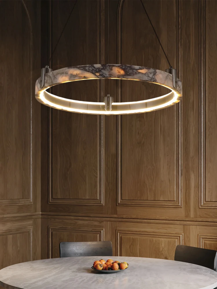 2026 New Trend Marble Ring Dimmable LED Chandelier Lighting Lustre Para Sala Estar Alabaster Pendant Light For Dinning Room