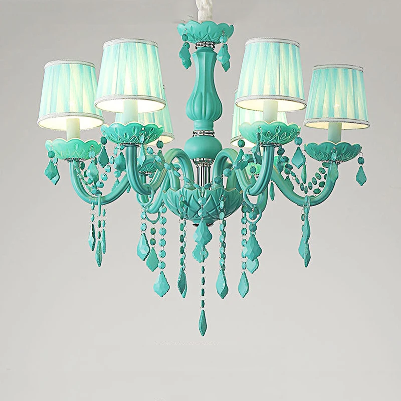 European Makaron Blue Crystal Chandelier for Children's Room Internet Cafe Theme Pendant Lamp Kindergarten Decorative Lighting