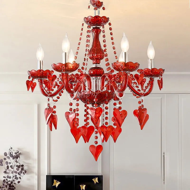 Red Pendant Light European Colored Crystal Light Wedding Bedroom Light Ktv Wedding Banquet Chinese Decoration Pendant Light