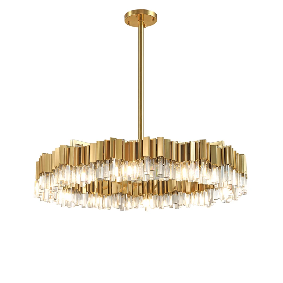LED Postmodern Golden Stainless Steel Crystal Round Designer Chandelier Lighting Lustre Suspension Luminaire Lampen For Foyer