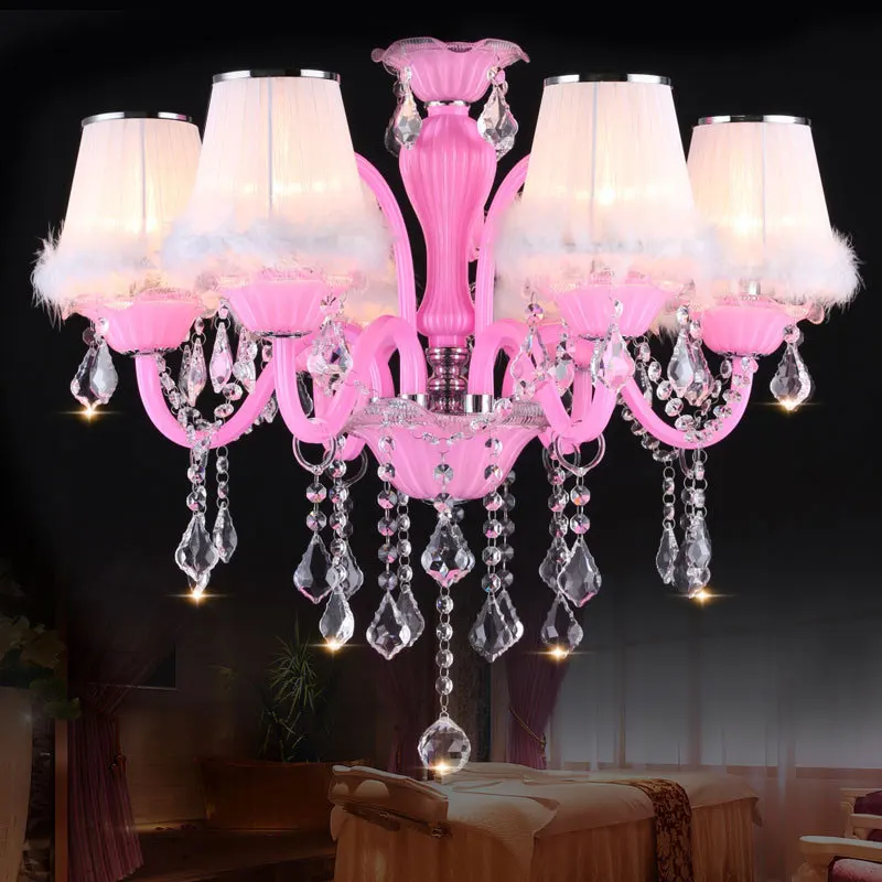 European Style Children's Room Princess Bedroom Crystal Chandelier Beauty Salon Pink Chandelier Luxury Club Hotel Lighting