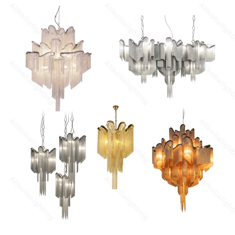 Elevate Your Living Room With Our Luxury Aluminum Chain LED Chandelier High-end Pendant Light Chrome Gold Dimming Function