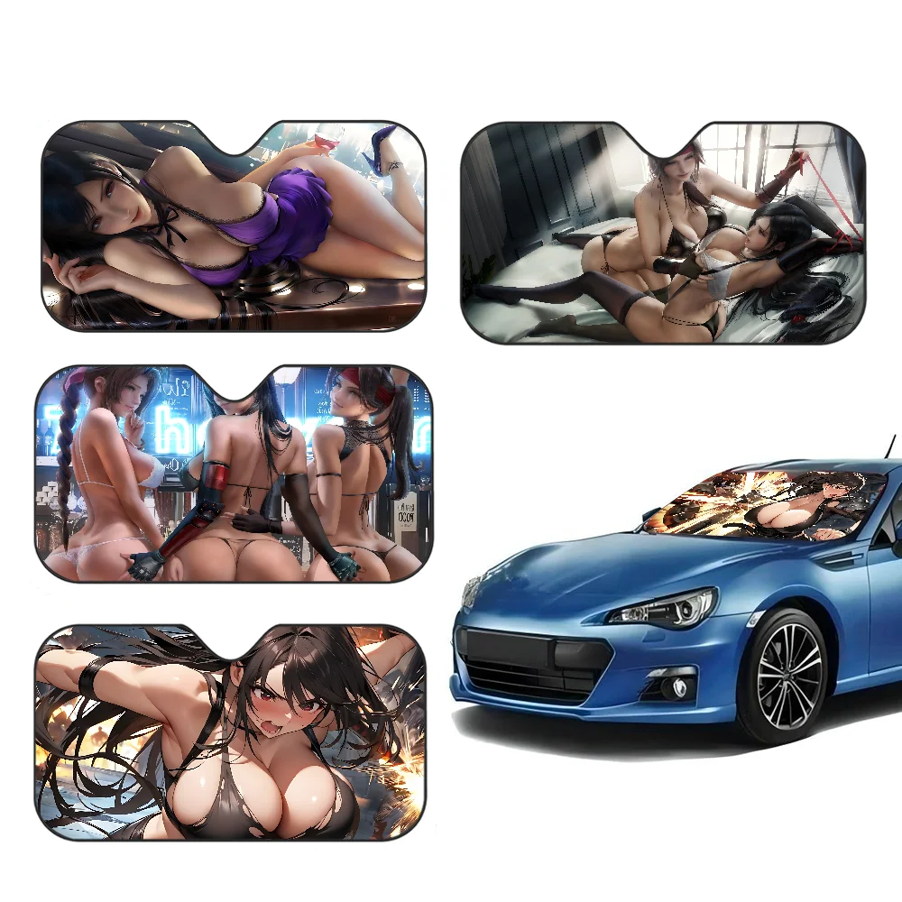 Tifa Lace Fashion Cute Cartoon Cat Custom Cartoon Anime Car Windshield Sunshade Foldable Sun Blocker Car Window Shades
