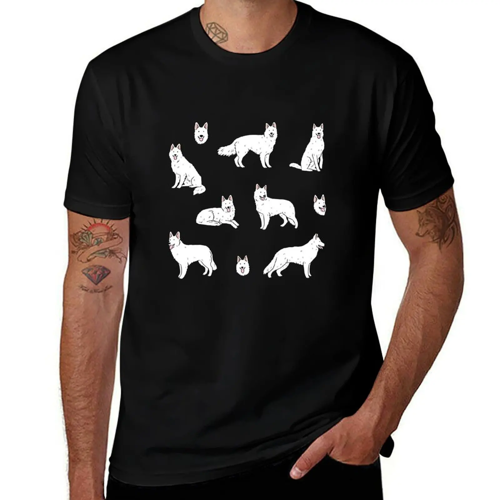 White Swiss Shepherd Dog cute illustration pack T-Shirt Gym Wear Breathable Short Sleeve Tee T-Shirt