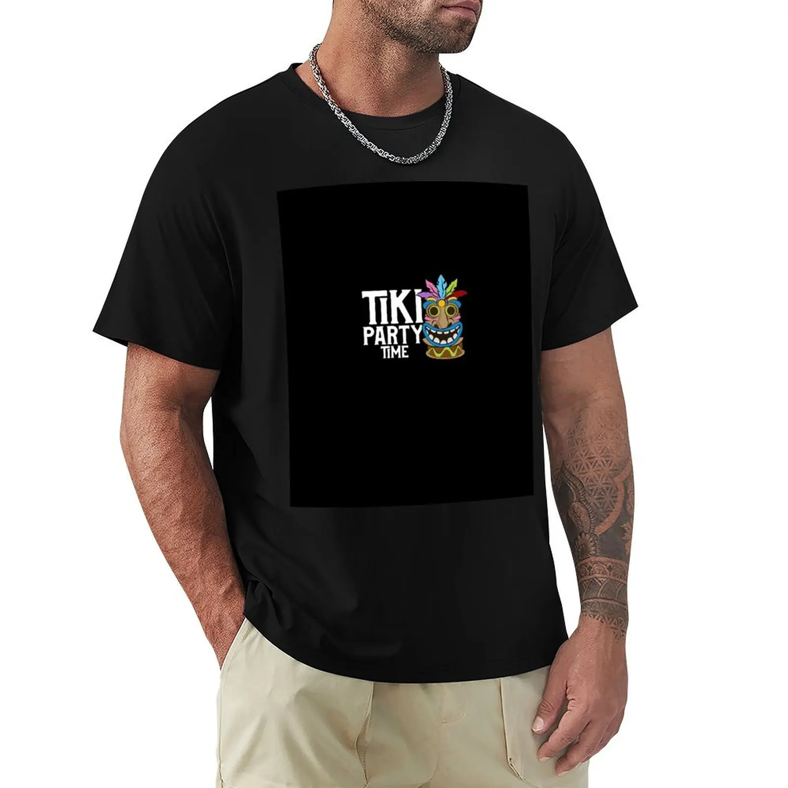 Adorable & Cute Tiki Party Time Island Luau Themed T-Shirt Work Wear Short Sleeve T-Shirt