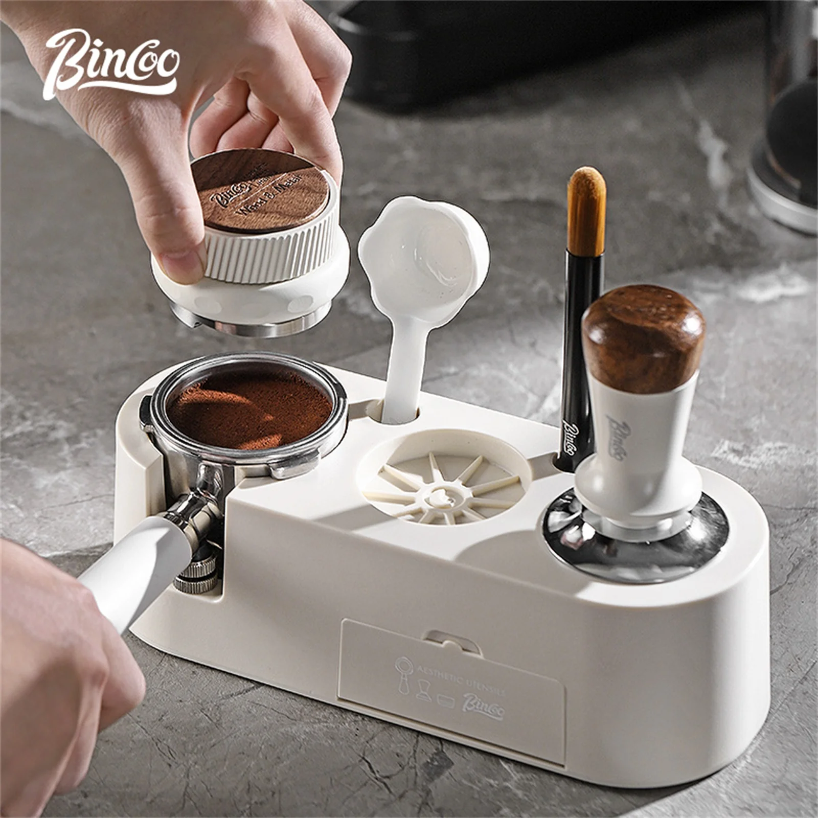 BINCOO Espresso Tamping Base 51-58mm Coffee Tamper Station Set Adjustable Portafilter Holder Distributor Stand Home Barista Tool
