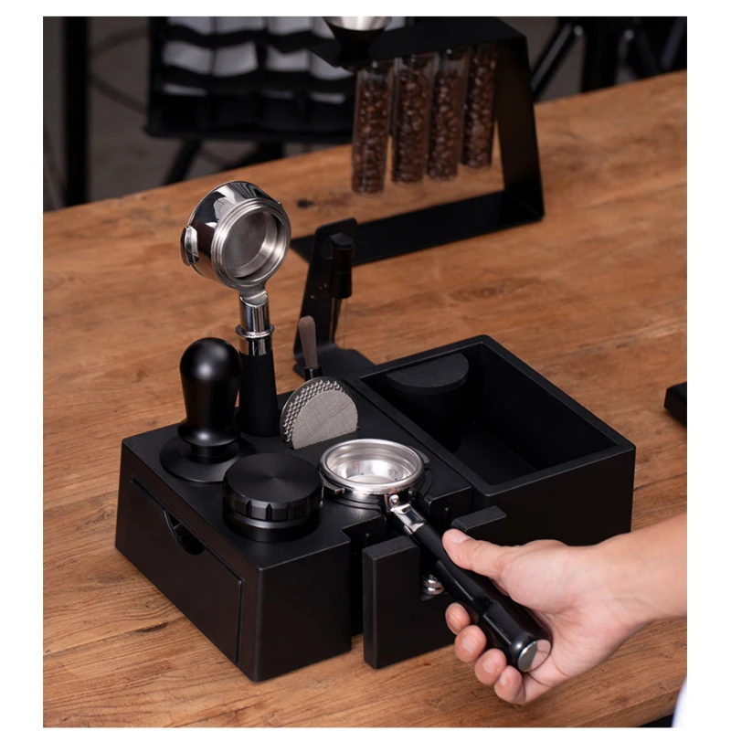 Detachable 10 in 1 Espresso Knock Box and Tamp Station Fits 51 53 58MM Tamper Portafilter Organizer