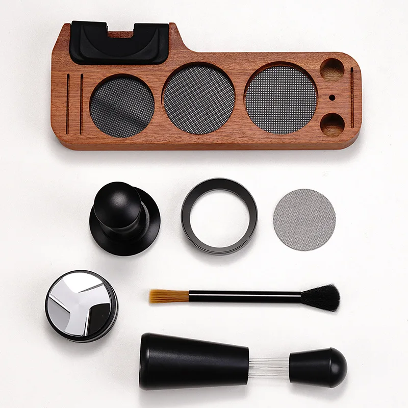 Sapele Espresso Tamping Station-Universal Dosing Funnel Holder &Tamper Organizer,Solid Wood Coffee Tool Stand Coffee Accessories