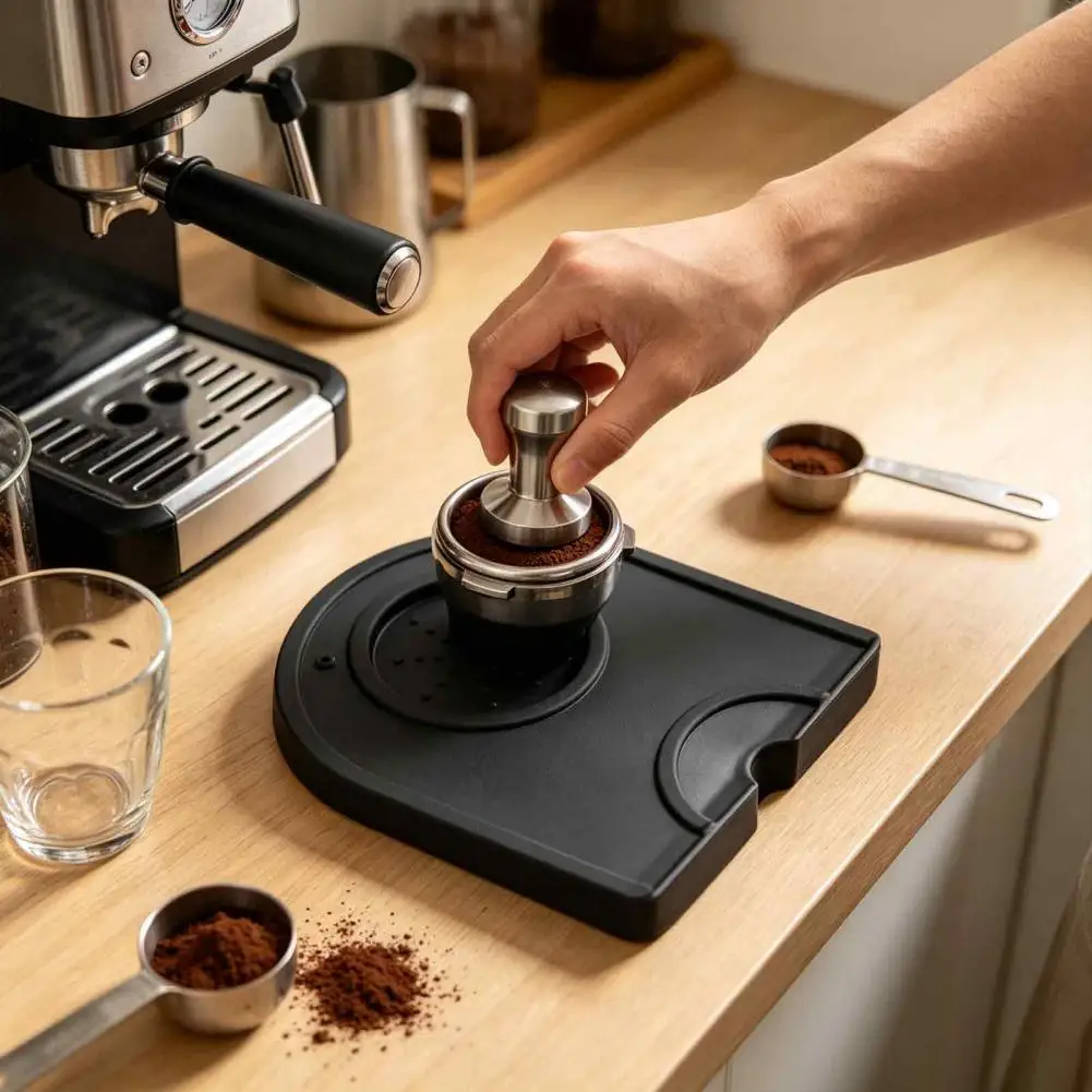 Silicone Espresso Coffee Tamping Mat, L-Shaped Corner Tamper Pad for Portafilter, Non-Slip Food Grade Barista Tool