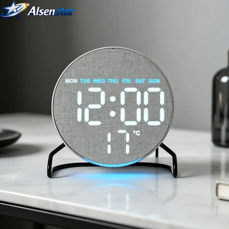 Hot Selling Home Wood Grain Digital LED Clock Multifunctional Electronic Alarm Clock with Atmosphere Light for Desktop