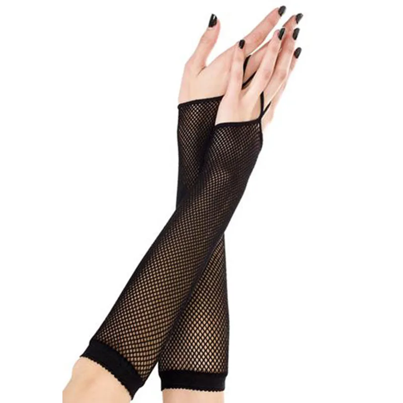 Black New Women Long Fishnet Gloves Summer Mesh Hollow Sunscreen Gloves Girl Gothic Punk Rock Driving Non-Slip Arm Sleeve