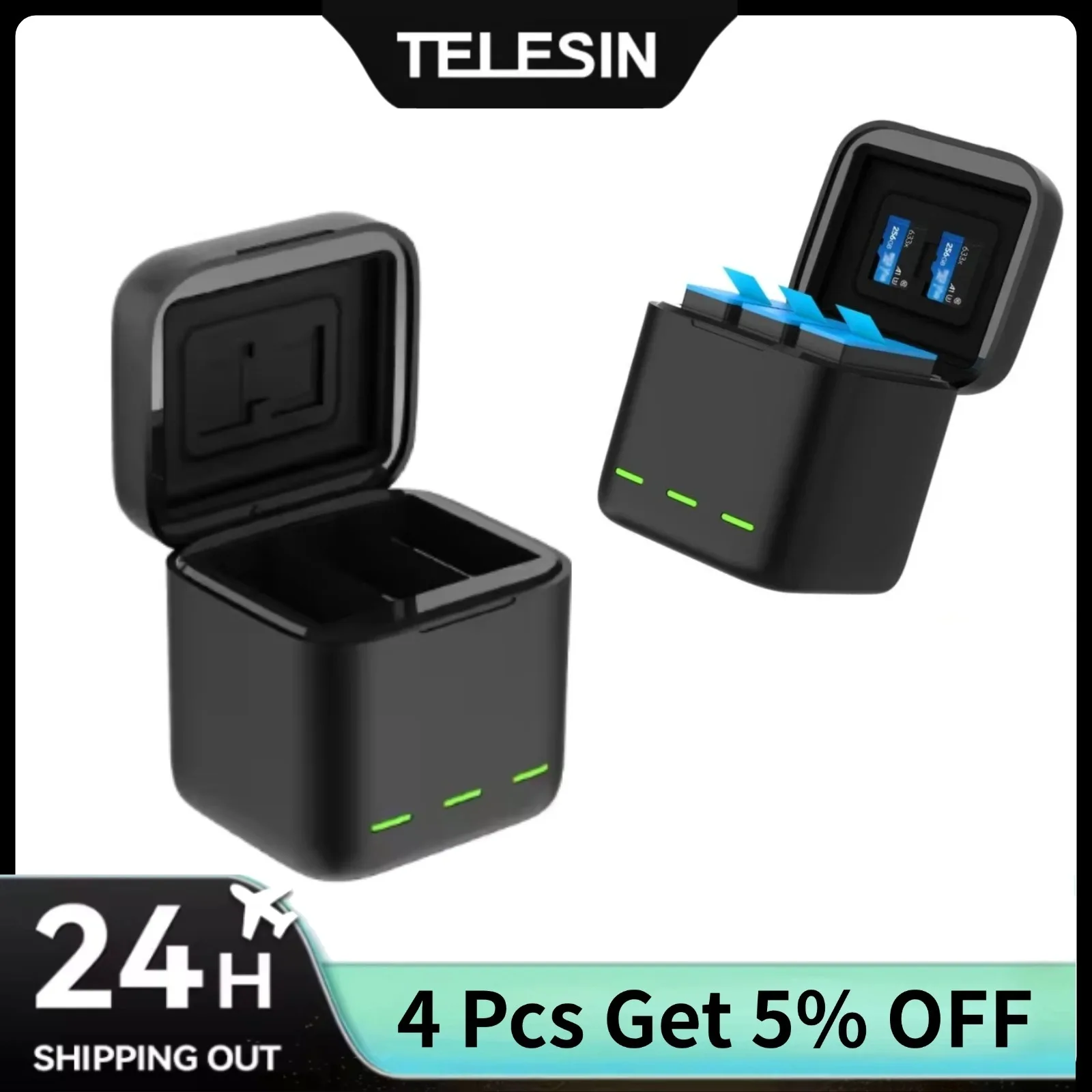 TELESIN Portable Charging Box for Gopro Hero 13 Lightweight Smart Charger with Battry Level Indicator Action Camera Accessories