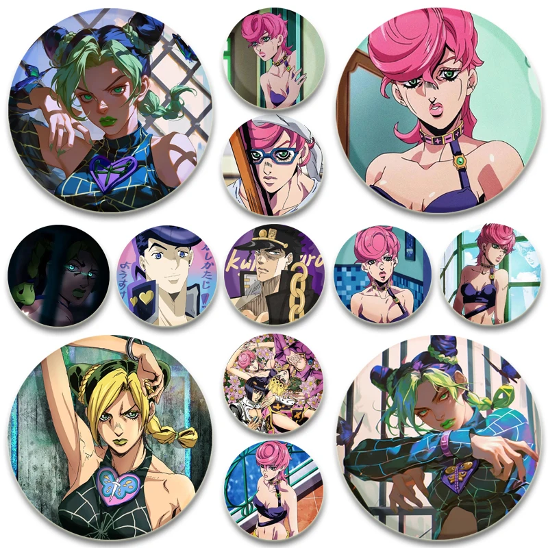 Anime Jojo's Bizarre Adventure Brooches JOLYNE CUJOH FF Kujo Jotaro Cartoon Badge Jacket Jeans Lapel Pins Gifts Accessories