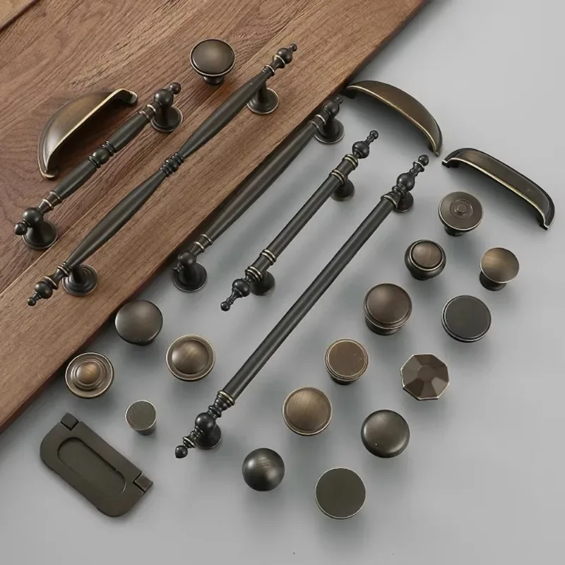 European Vintage Brass Furniture Handles Coffee Handles for Wardrobe and Drawer Luxury Kitchen Cabinet Handles Dresser