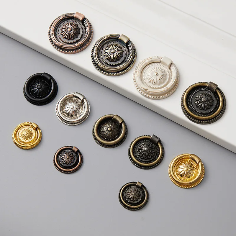 Green/Red Bronze Pull Ring European Style Antique Wardrobe Drawer Knob Kitchen Furniture Cabinet Door Handle Ivory Home