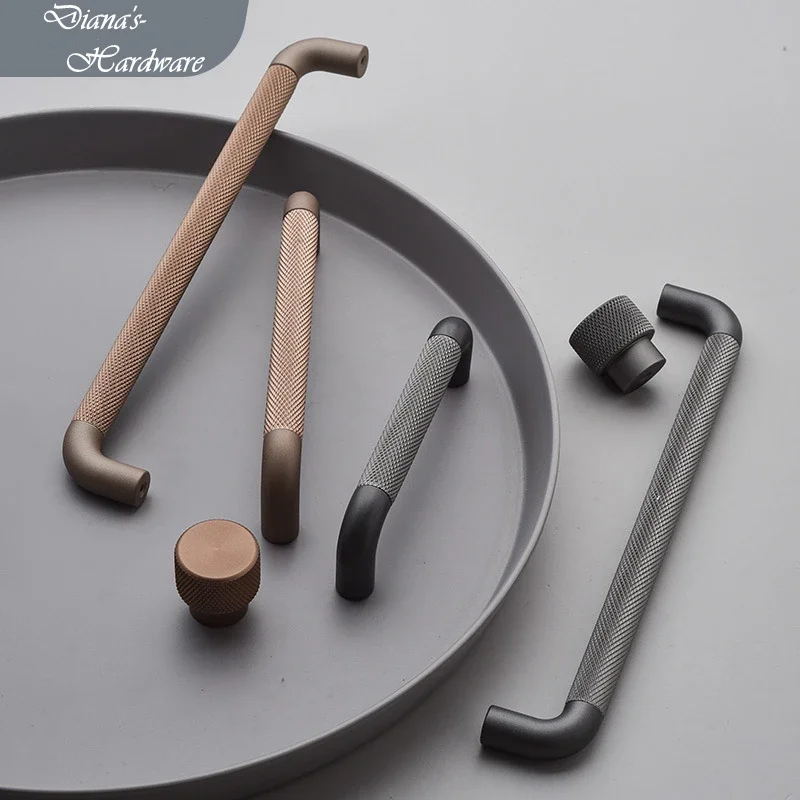 Modern Simple Cabinet Door Handles Kitchen Dresser Drawer Knobs Gray Coffee Drawer Pulls Wardrobe Furniture Handle Hardware