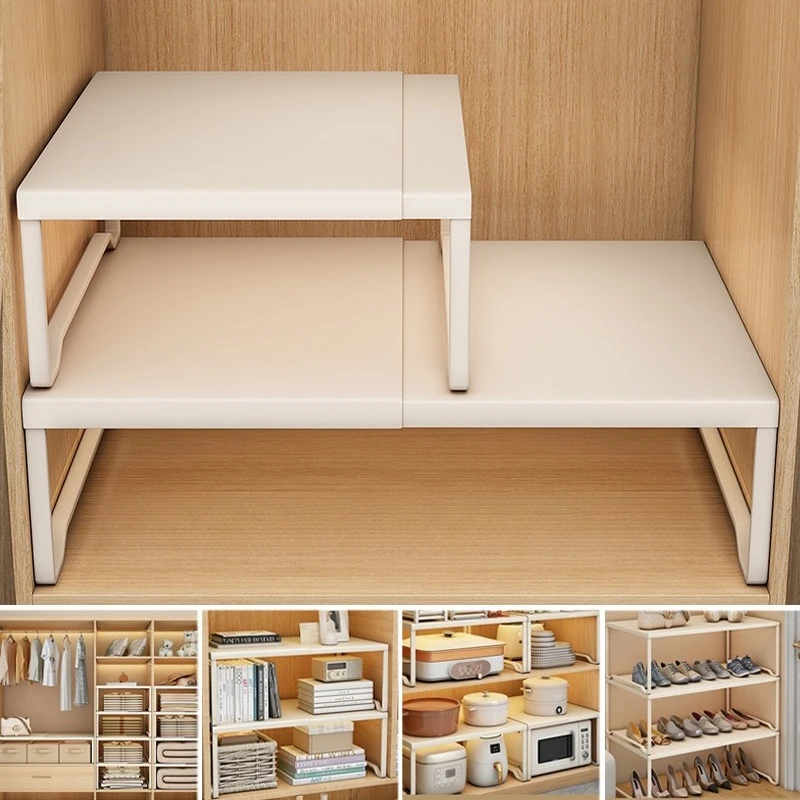 Carbon Steel Expandable Stackable Storage Rack Wardrobe Closet Organizer Grid Shelf for Kitchen Cabinet Divider Easy To Install