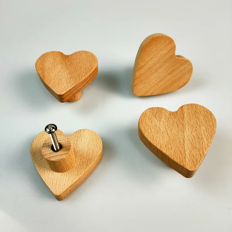 Cute Wood Heart Shape Furniture Handles Wardrobe Knob Kitchen Cabinet Handles Door Pulls Children Room Decoration Hardware